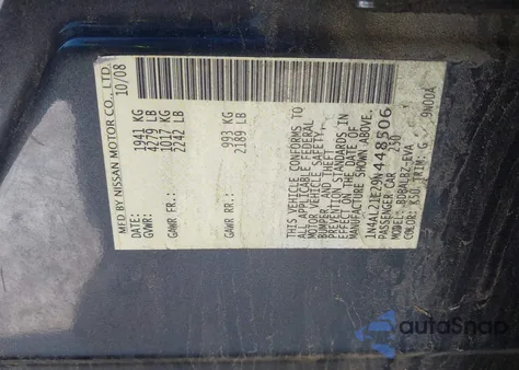 2009 Nissan Altima 2.5 S from USA, damaged, VIN 1N4AL21E29N448506